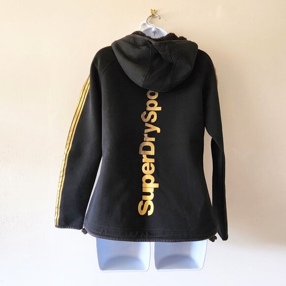 NWOT SuperDrySport Gold Warm Hooded Sport Jacket with gold trim. Sz 10 US - Picture 6 of 12